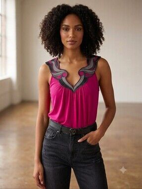 Aiko Fuchsia Sculpted V-Neck Shell Top